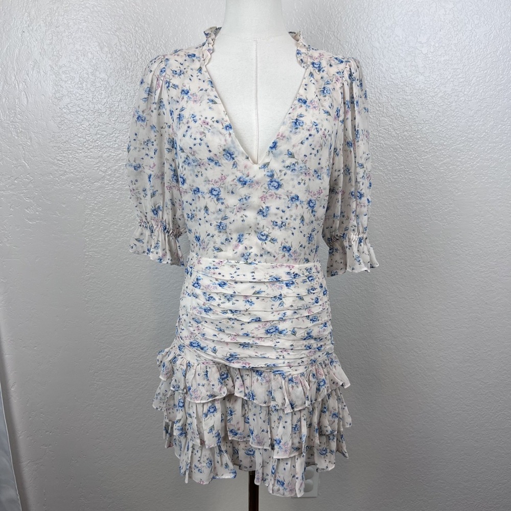 LoveShackFancy Hannah Mini Dress Womens 2 Floral Silk Sheer Cottagecore Fairy